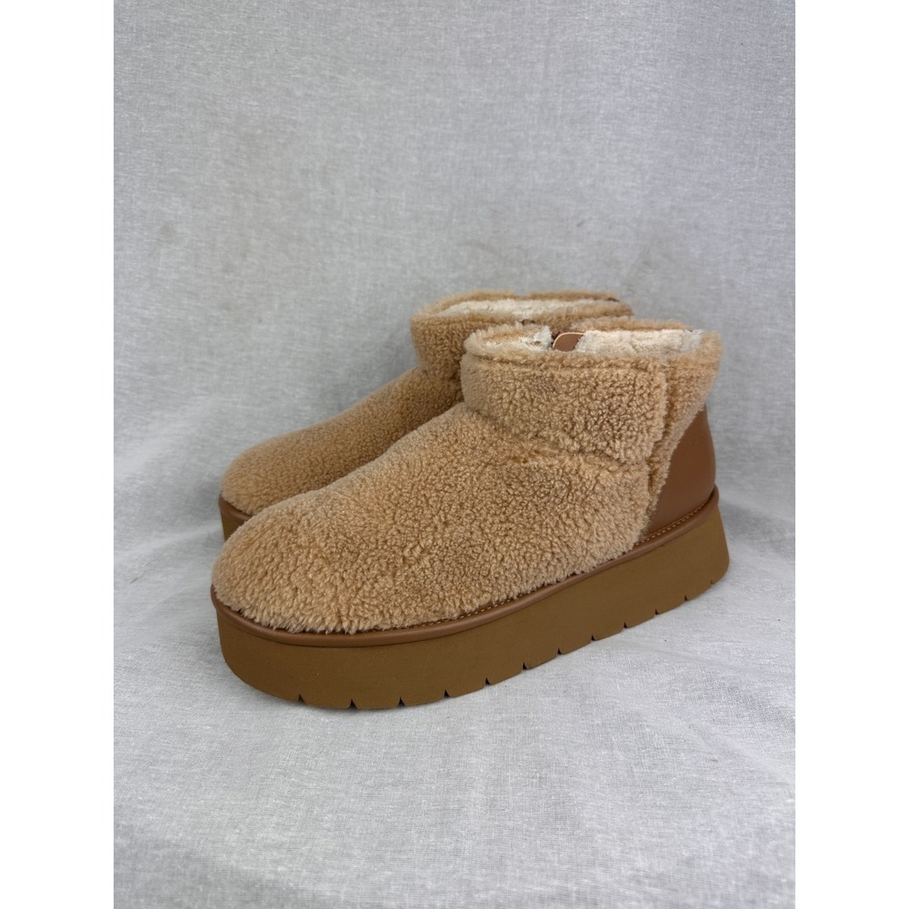 Wild Fable Womens Sherpa Faux Shearling Platform Ankle Boots Tan Size 11 NEW